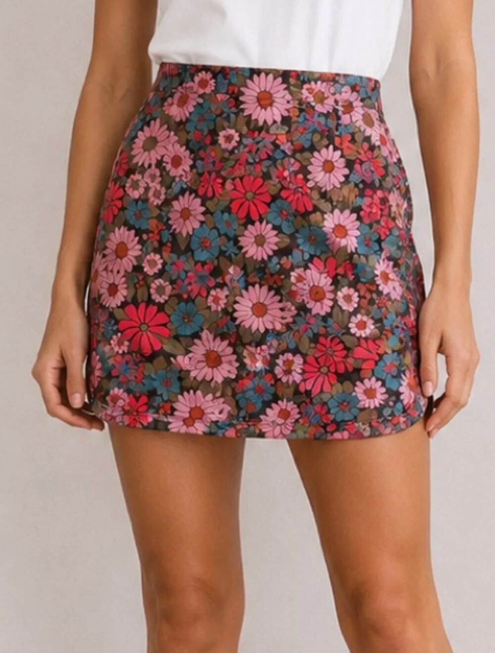 Natural Life Womens L Rachel Multi Floral Retro Flare Mini Skirt Casual Boho